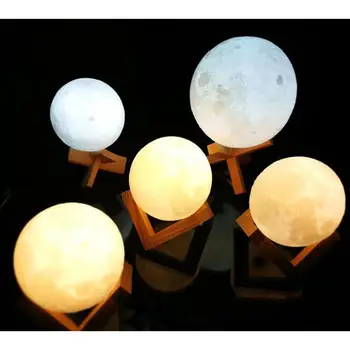 

Simulation 3D Moon Night Light, 3 LEDs USB Rechargeable Moonlight Desk Lamp with Wood Base