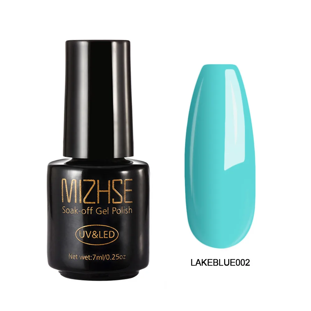 lakeblue002 MIZHSE 7 мл Лак для ногтей великолепный Гель-лак для ногтей Vernis покрытие гель-лаки для ногтей Гель-лак Полупостоянный УФ-основа - Цвет: lakeblue002
