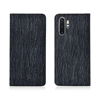 

Bark Pattern Genuine Leather Magnetic Flip Phone Case For Samsung Galaxy Note 10 Plus/Galaxy Note 10 Phone Cover Card Holder
