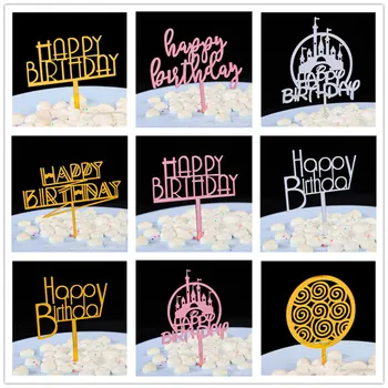 

Castle happy Birthday cake topper Acrylic Golden pink dessert cake with flag child Happy Birthday cake topper Cake decoration