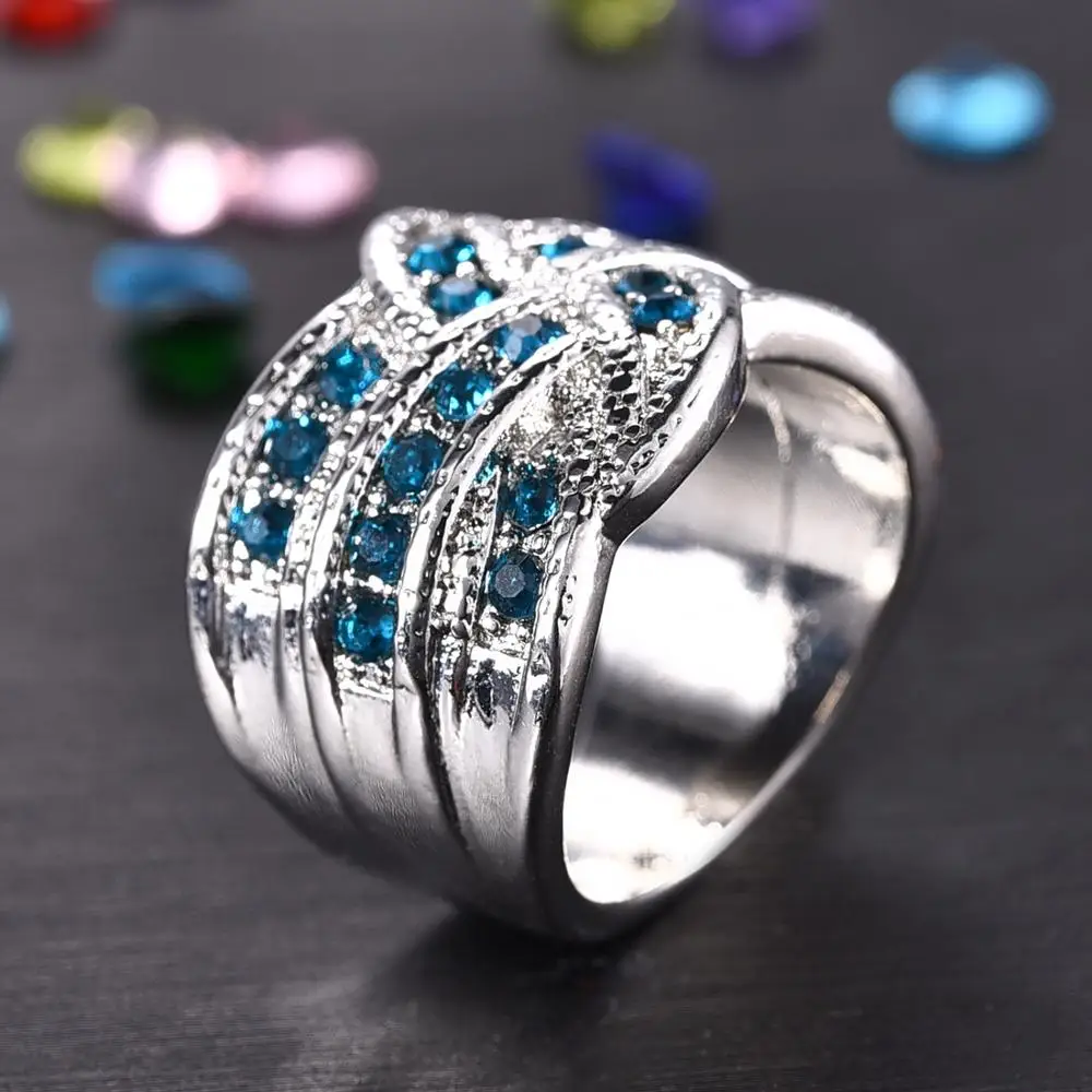 Новое поступление, большой голубой камень, серебряные кольца для женщин, модные ювелирные изделия, обручальные кольца