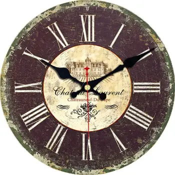 

RIHE Castle Roman Numerals Wooden Cardboard Wall Clock,Silent & Non-Ticking Feature,Antique Style For Kitchen Office Home