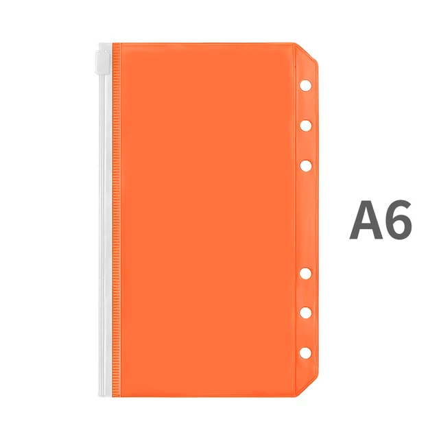 A5/A6 Binder Pockets PVC Binder Loose Leaf Bag Colorful Zipper Folders For 6-Ring Notebook Binder Pouch Document Filing Bags A6-Orange