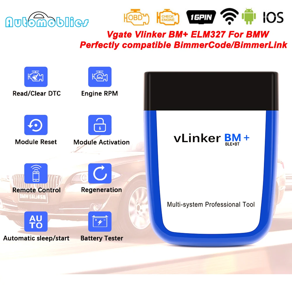 Vgate vLinker BM+ ELM327 V2.2 For BMW Scanner Wireless BT4.0 wifi OBD 2 OBD2 Car Diagnostic ELM 327 Auto Tool Bimmercode |