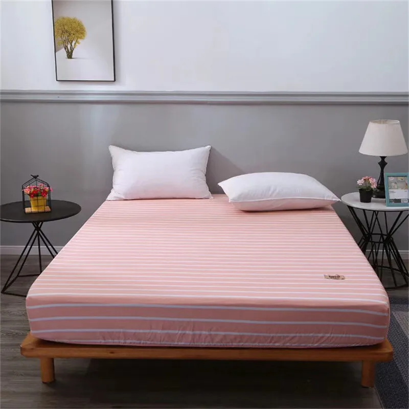 Pink-Stripe Современный плед, наматрасник, полиэстер, хлопок, покрывала для кровати, короткая полоса, простыня, наматрасник, протектор с эластичными лентами - Цвет: Pink-Stripe