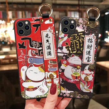 

Elegent 3D Emboss Phone Case for iPhone X XS XR 11 Pro Max Soft Back Cover for iPhone 6 7 8Plus Wrist Ring cases for Samsung