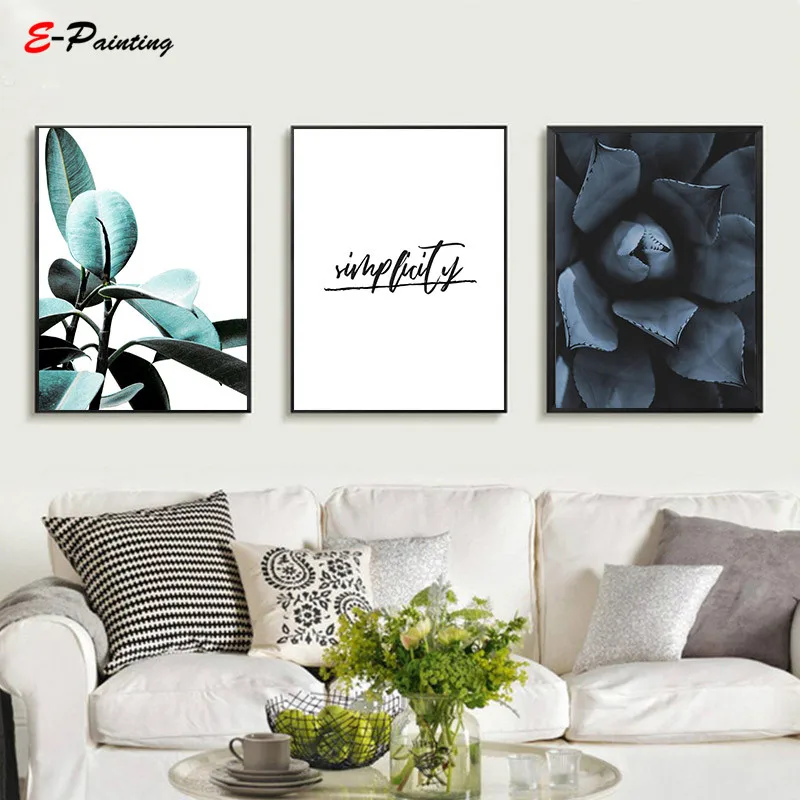 Современная Настенная живопись голубой суккулент печатный кактус настенное