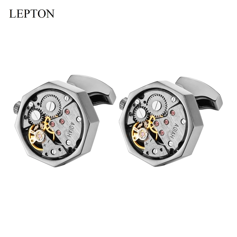 

Lepton Watch Movement Cufflinks For Mens Vintage Steampunk Gear Cufflink Perfect For Wedding Groom Anniversary Or Birthday Gifts