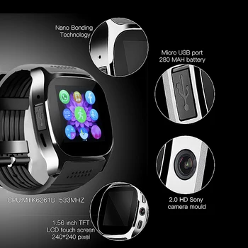 

Cool T8 Sport Bluetooth Smart Watch Support SIM TFcard 2.0MP Camery Wearable Devices With Camera Call For Android
