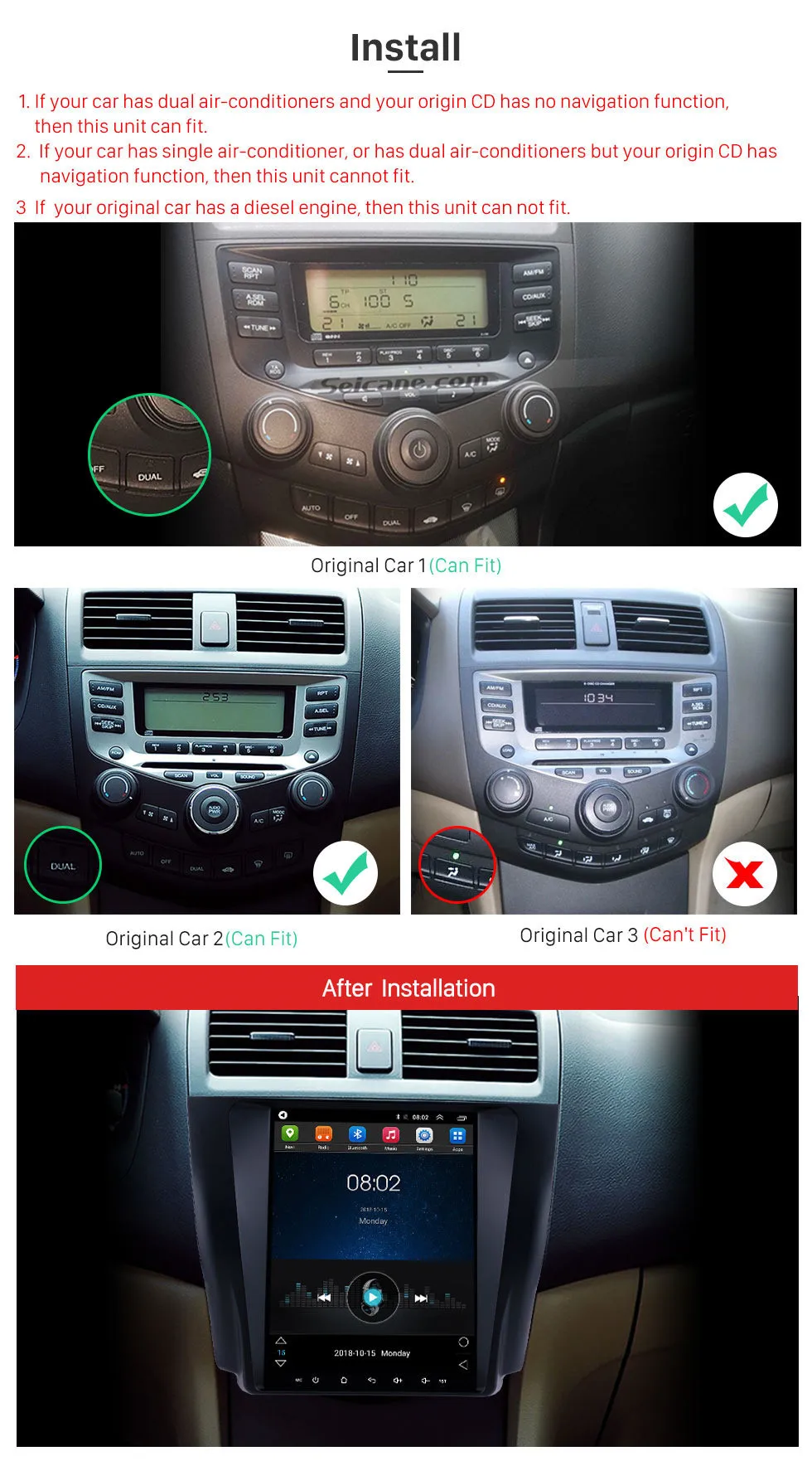 Cheap Seicane for 2003 2004 2005 2006 2007 Honda Accord 7 Android 9.1 9.7 inch Car GPS Navigation Radio Unit Player Mirror Link 1080P 1
