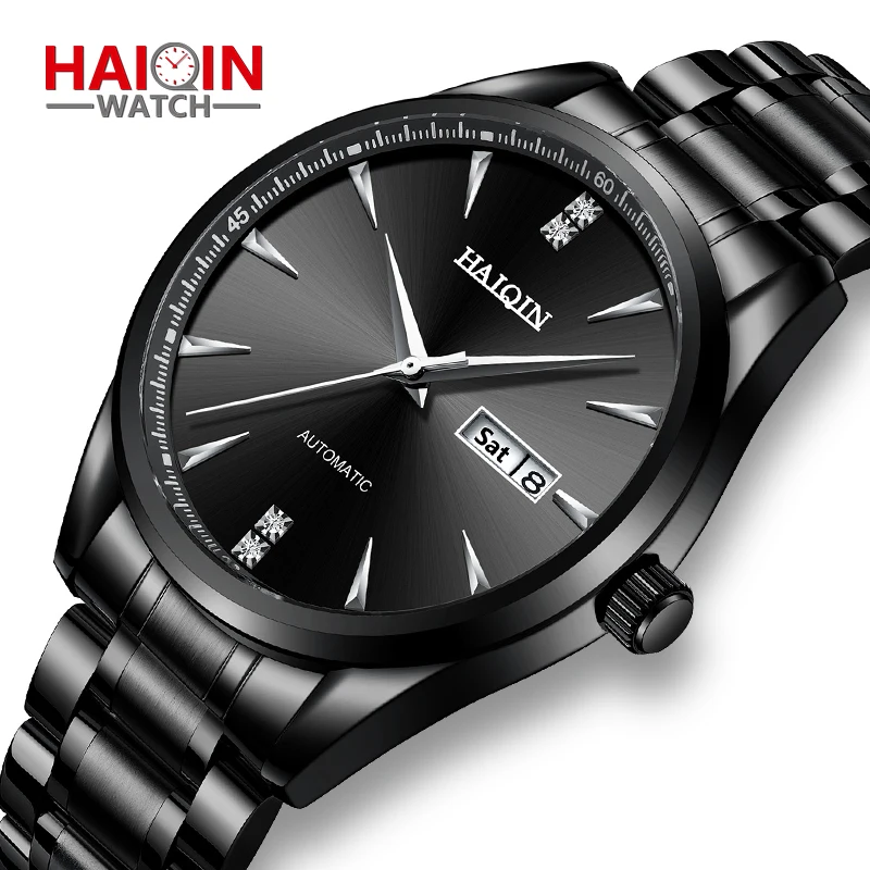 

New Automatic Men's Watches Self Wind Mechanical Wrist Watch for Men 316L Steel Waterproof Business HAIQIN Wristwatch Male Clock