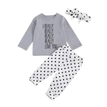 

FOCUSNORM Autumn Baby Girls Boys Clothes Sets Letter Long Sleeve Pullover Tops Polka Dot Pants 2pcs 0-24M