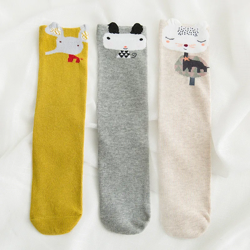 Kawaii/корейские носки без пятки для маленьких мальчиков и девочек, 3-6 шт. милые Гольфы с цветочным принтом и животными длинные хлопковые носки для малышей Детские носки без пятки