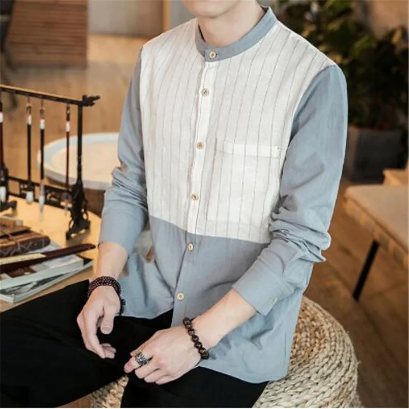 Camisa Masculina, высокое качество, Ретро стиль, Мужская дышащая Классическая рубашка, лето, в полоску, с длинным рукавом, мужская рубашка, платье, рубашка - Цвет: 2