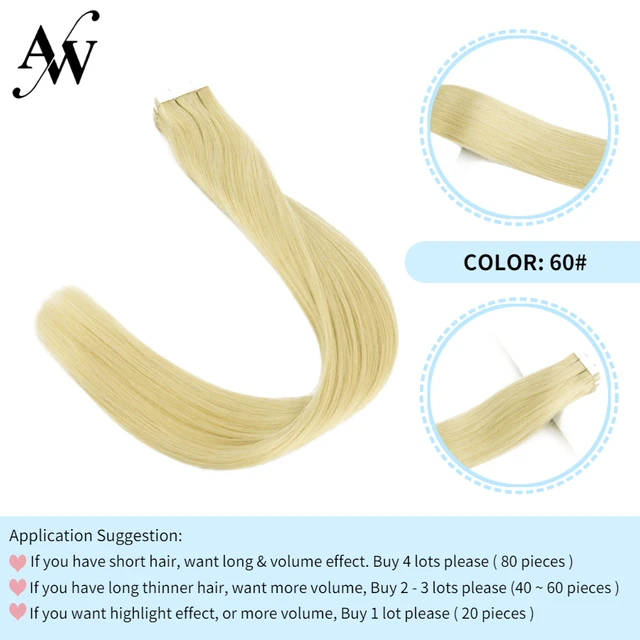AW 12''-28'' Tape In Human Hair Extensions Straight Seamless Invisible Natural Machine Made Remy Adhesive Glue On Hair Extension #60