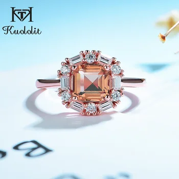 

Kuololit 585 rose gold Asscher Diaspore Gemstone Real 925 Sterling Silver ring for Women Luxury Ring for Bride Romantic Birthday