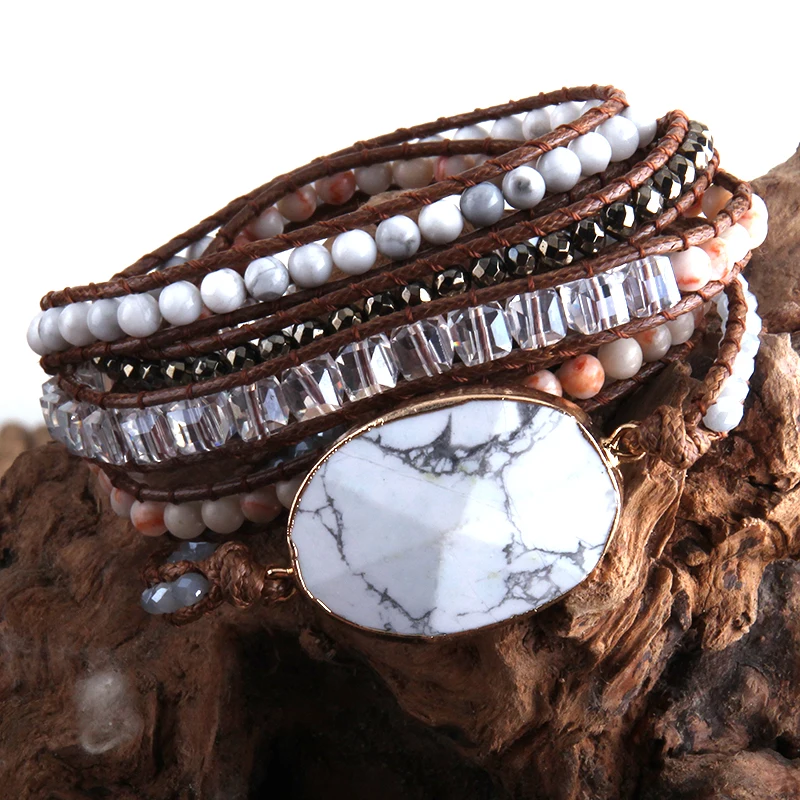 Mode Boho Kralen Armband Handgemaakte Gemengde Natuurstenen & Crystal Stone Charme 5 Strengen Wrap Armbanden Vrouwen Cadeau