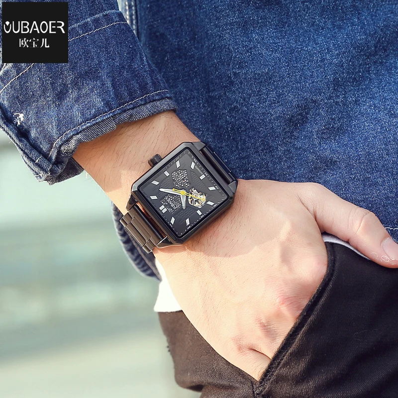 Reloj hombre OUBAOER автоматические механические часы для мужчин Топ Роскошные часы из нержавеющей стали спортивные часы модные деловые наручные часы