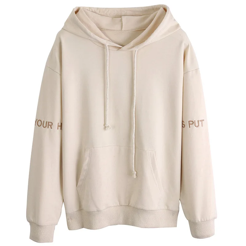 2020 Spring Beige Hoodies Women Hooded Thicker  Letter Leisure Sweatshirts Womens Casual Harajuku Style Pullovers Free Shipping