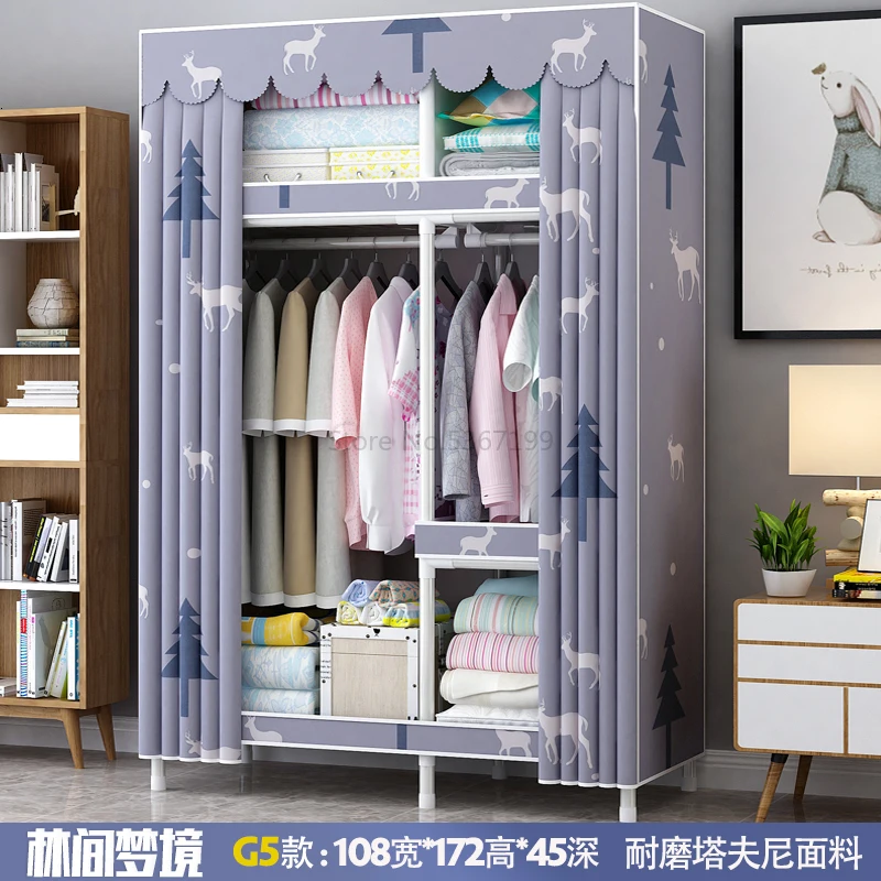 Cloth Wardrobe Steel Tube Coarsening and Reinforcement Single-person Assembly Simple Dormitory Cloth Art Receiving Wardrobe - Цвет: Армейский зеленый