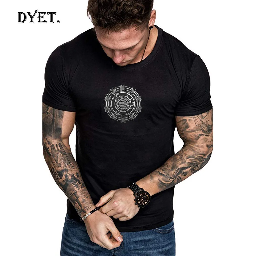 Мужская Летняя Повседневная футболка с принтом и круглым вырезом Приталенная