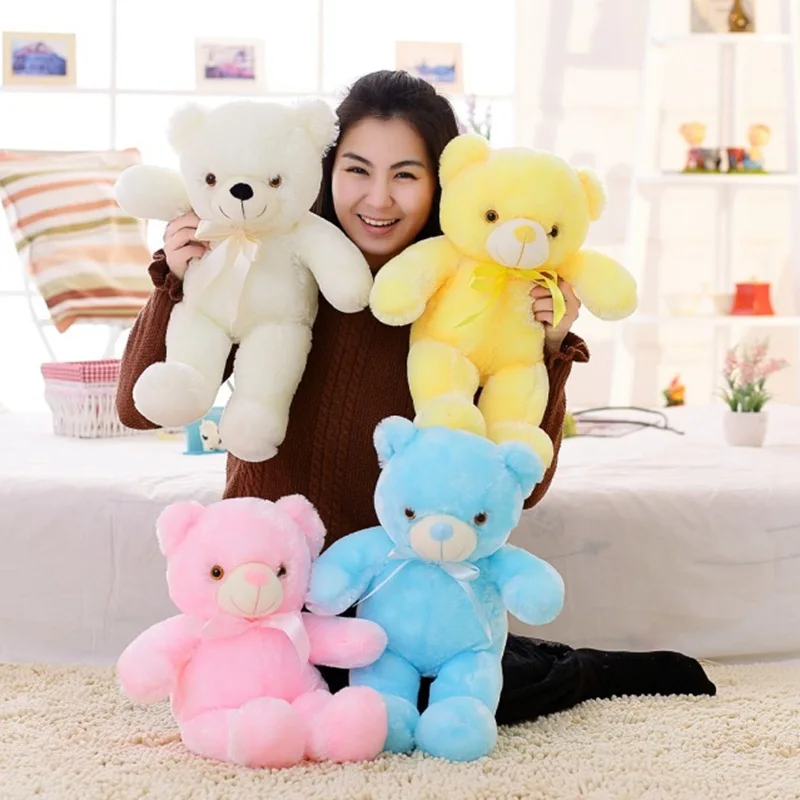

New Style Gradient Color Music Shining Ribbon Bear Doll Plush Toys Children Pacify Bear Doll Gift