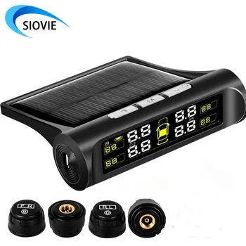 

SIOVIE Smart Car Universal Wireless TPMS Solar Power Tire Pressure Monitoring System Color LCD Display External/Internal Sensor