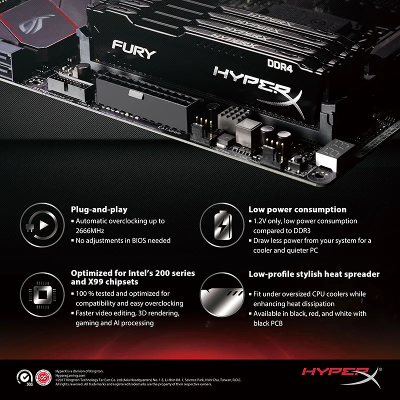 Оперативная память kingston HyperX FURY DDR4, 2666 МГц, 8 ГБ, 2400 МГц, 16 ГБ, 3200 МГц, оперативная память для настольных ПК, оперативная Память DIMM, 288-pin, внутренняя память для настольных ПК для игр