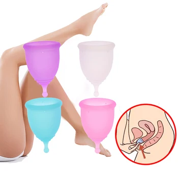 

1Set Reusable Soft Menstrual Discharge Silicone Menstrual Period Cup Valve Women With Spong Brush Bag