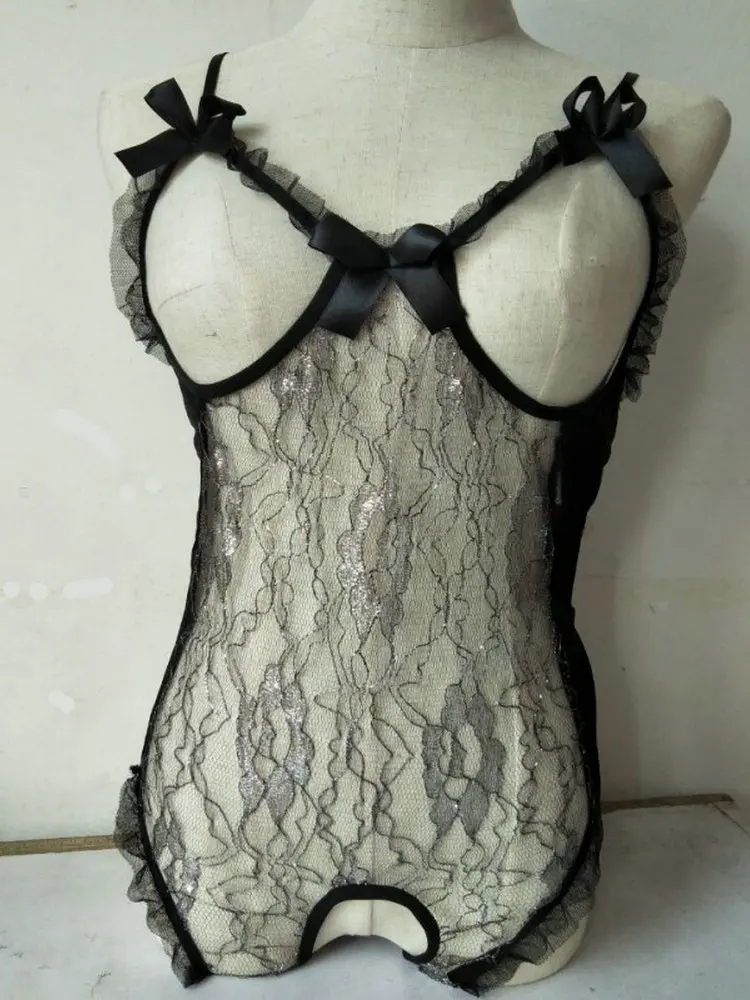 Sexy lingerie, sexy lace, see through bow knot, no need to take off, dew cream, interest, three-point one-piece