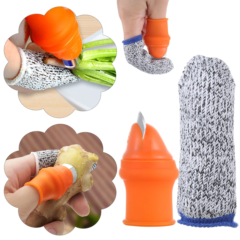 Silicone Thumb Cutter Finger Guards Cut-resistant Finger Sleeve Bean Picker Picking Tool Kitchen Gadget Fruit & Vegetable Tools