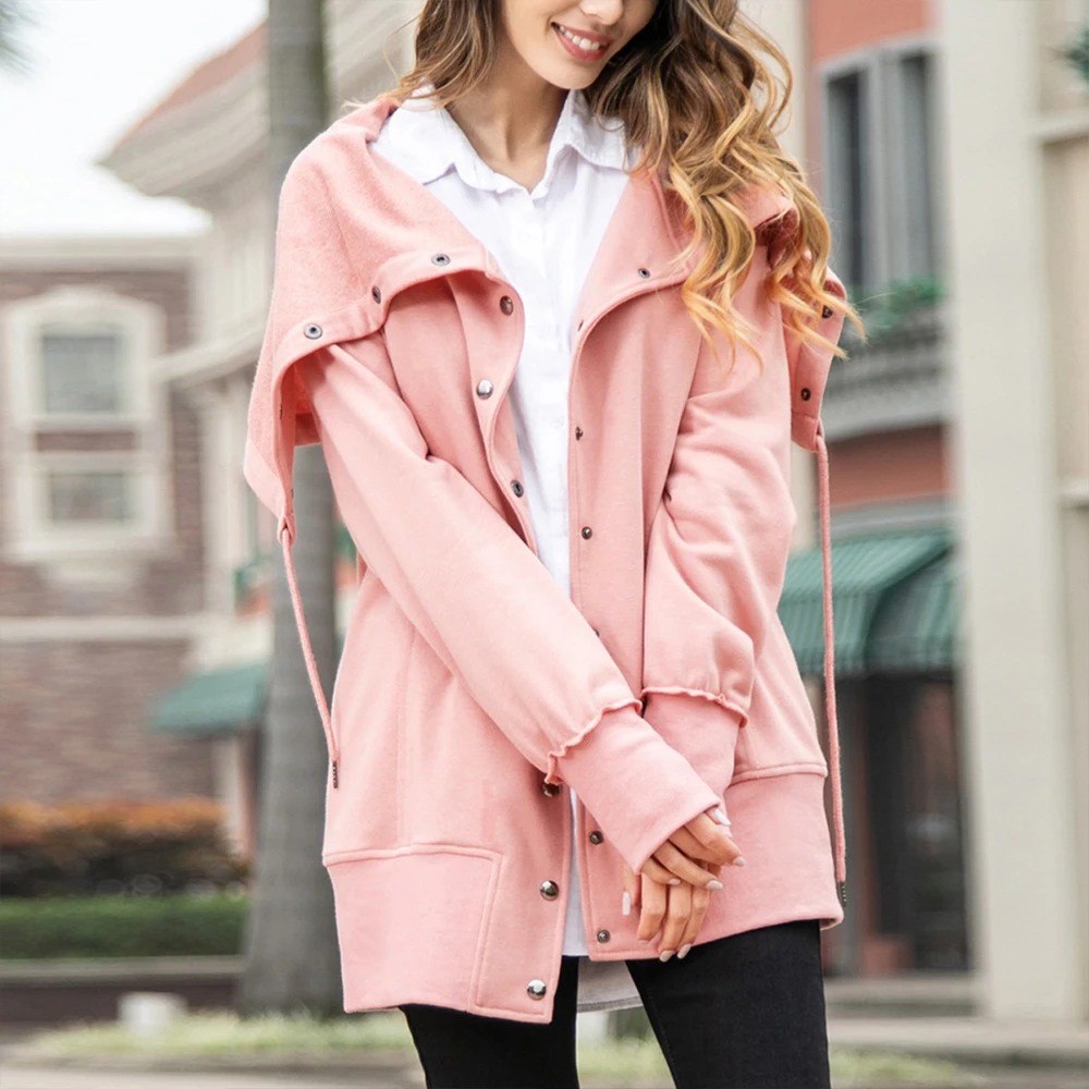 

Long Women Super Hoodie Sweatershirt Loose Button Jacket Autumn Windproof Hooded Coat 2019 Plus Size Casaco Feminino Streetwear