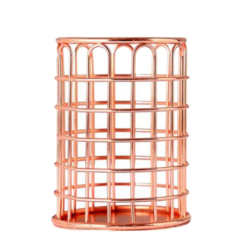 Wrought Iron Pen Holder Nordic Simple Desktop Rose Gold Arched Storage Basket Plating |