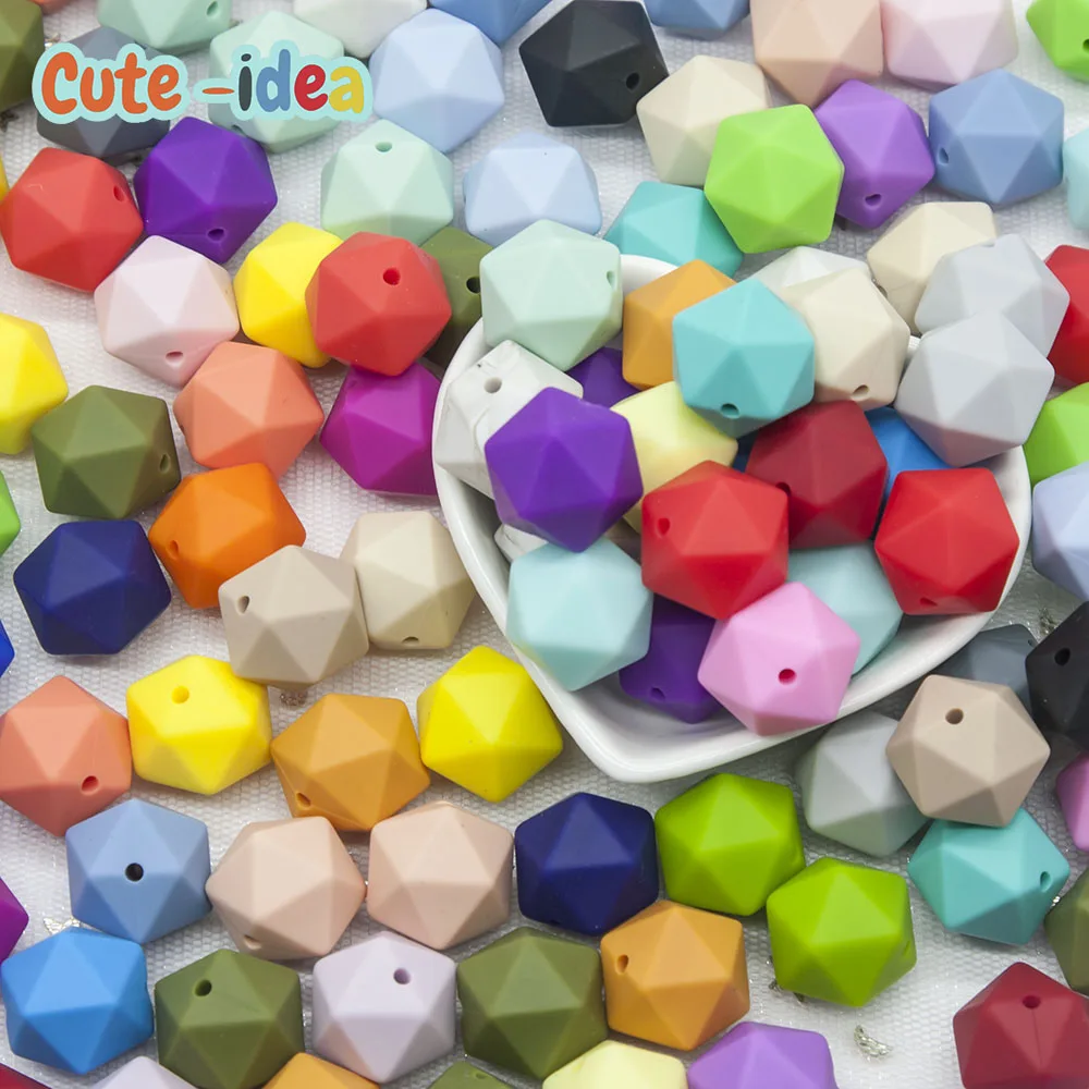 Cute-idea 10pcs 14mm Silicone Icosahedron Beads BPA Free Baby Teething Chewable Beads DIY Pacifier Chain Toys Infants Goods