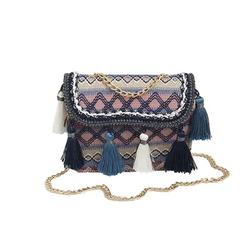 

Weave Tassel Handbag Women Designer Bag Retro Lady Small Embroidery Tassels Shoulder Bag Straw Girls Crossbody Bags
