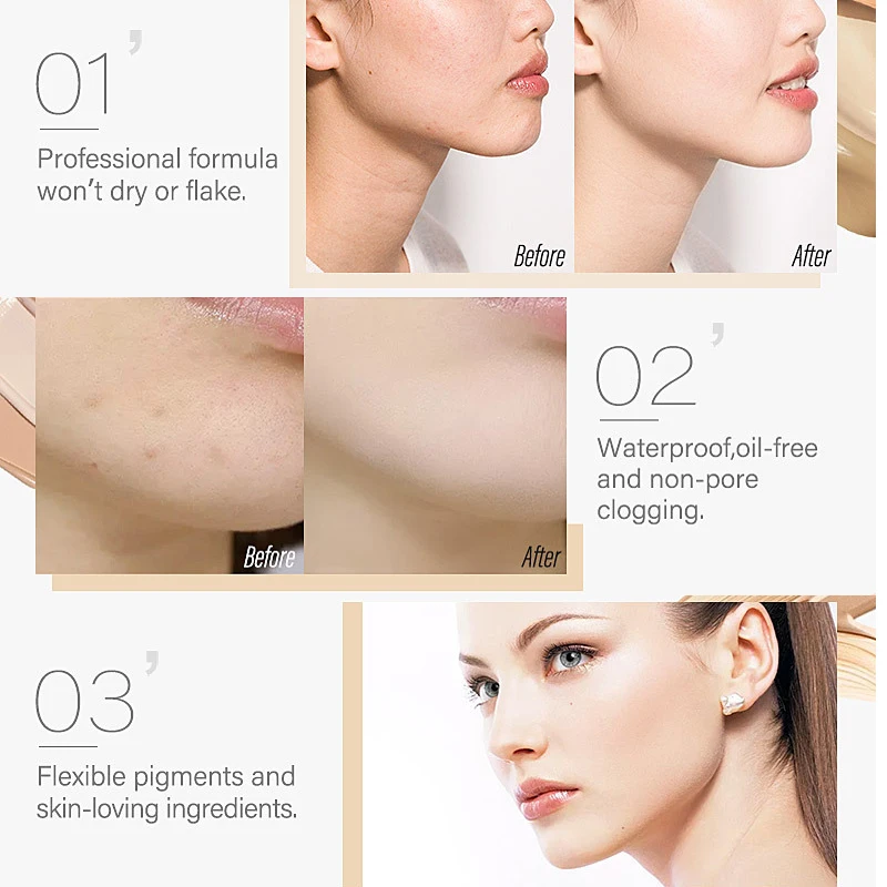 LAIKOU Base Face Liquid Foundation Cream 8 hours Long lasting BB Cream Full Coverage Concealer Oil 3