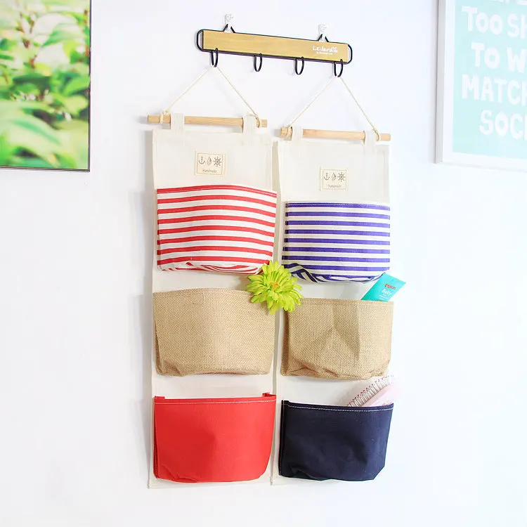 

Canvas Striped 3 Grids Wall Hanging Organizer Storage Bag Containing Collection Toys Decor Pocket Pouch 2690