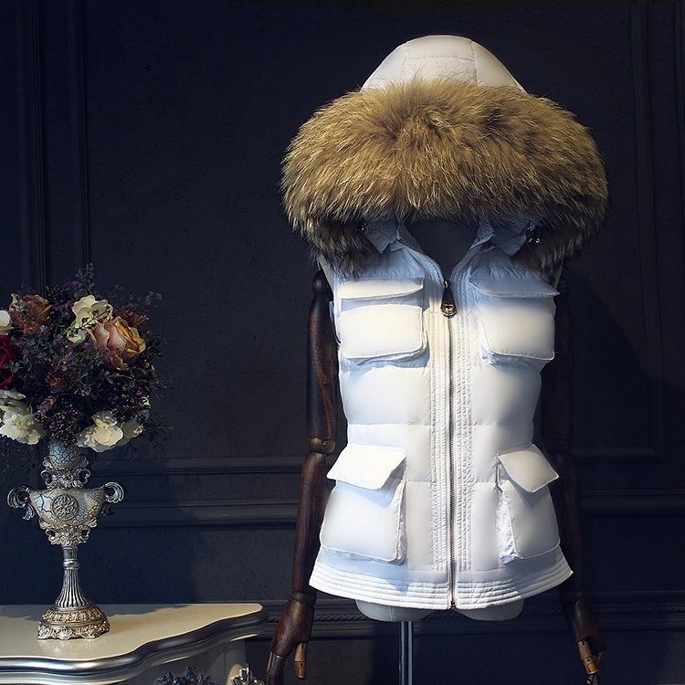 Зимняя куртка женские пуховики жилет Женская Корейская версия, большой меховой воротник, короткий, легкий жилет - Цвет: see chart