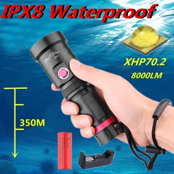 

Professional XHP70.2 Scuba Diving Light 350 Meter Waterproof IPX8 Underwater LED Flashlight Diving Camping Lanterna Torch 26650