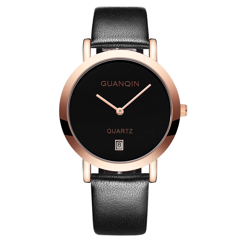 

GUANQIN GL19 Couple Men Women Watch Simple Date Ladies Female Quartz Clock With Leather Strap Relogio Feminino Montre Femme