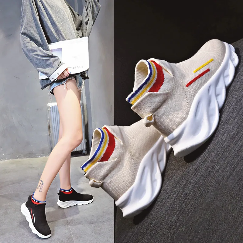 

Womens Sneakers Women's Shoes Casual Shoes Spring Platform Woman 2019 shoes Tennis Female Socks Pinkies Woman's Heels Thick