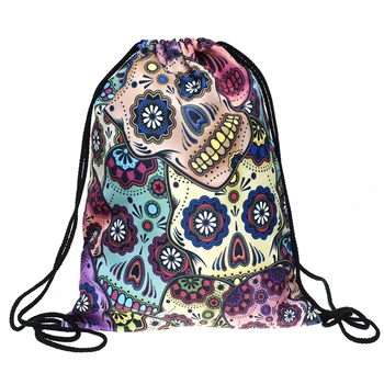 

Fashion Halloween Accessories Gifts Unisex Skullcandy Bones Printed Backpacks Drawstring Shoulder Rucksack Sport Travel Casual B
