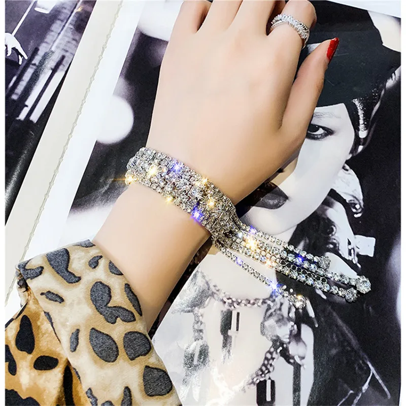 FYUAN Fashion Full Rhinestone Bracelet For Women 2019 Shiny Long Tassel Crystal Bracelets & Bangles Jewelry Gifts