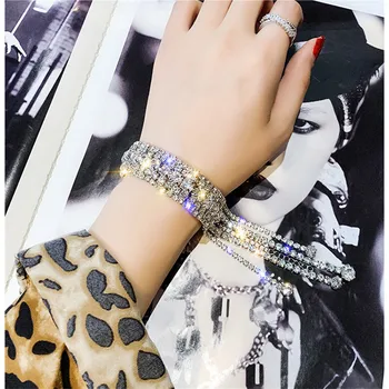 FYUAN Fashion Full Rhinestone Bracelet For Women 2019 Shiny Long Tassel Crystal Bracelets & Bangles Jewelry Gifts