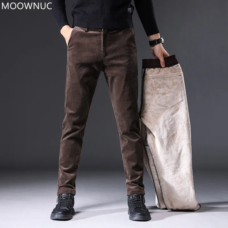 

2021 Autumn/Winter New Men's Fashion Corduroy Trousers With Velvet and Thick Warm Solid Color Men's High Quality Casual Pants