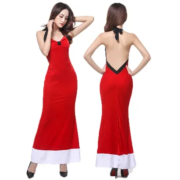 

Christmas Dress Show Adult Female Sexy Leaning Slim Red Dress Christmas Dress Costume