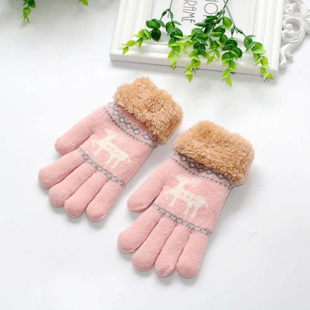 Christmas Fawn Print Gloves Toddler Baby Girls Boys Cute Velvet Comfort Thicken Outwear Winter Warm Gloves rekawiczki dzieciece