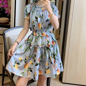 

HIGH QUALITY Newest 2020 Fashion Runway Dress Women's Slash neck Petal Sleeve Drape Ruffles Floral Print Dress