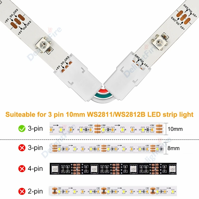 Connecteur de Ruban LED RGB 2 Broches L-Shape 2835/3528 RGB LED