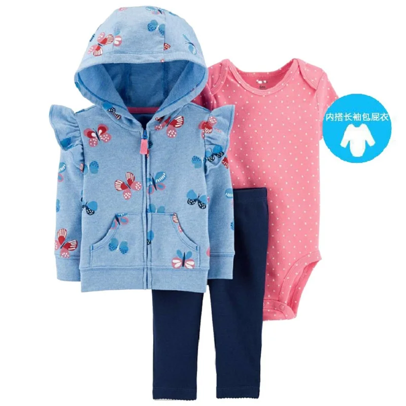 Baby Boy Clothes Long Sleeve patchwork jacket+romper+pants 2021 new born girl costume spring newborn set outfit fashion 6-24M Baby Clothing Set discount